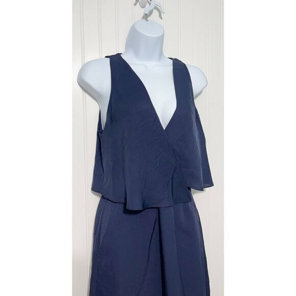 Theory Silk Osteen Mini Dress Crossover V-Neck Draped Sleeveless Navy Blue 2‎ - Picture 4 of 13